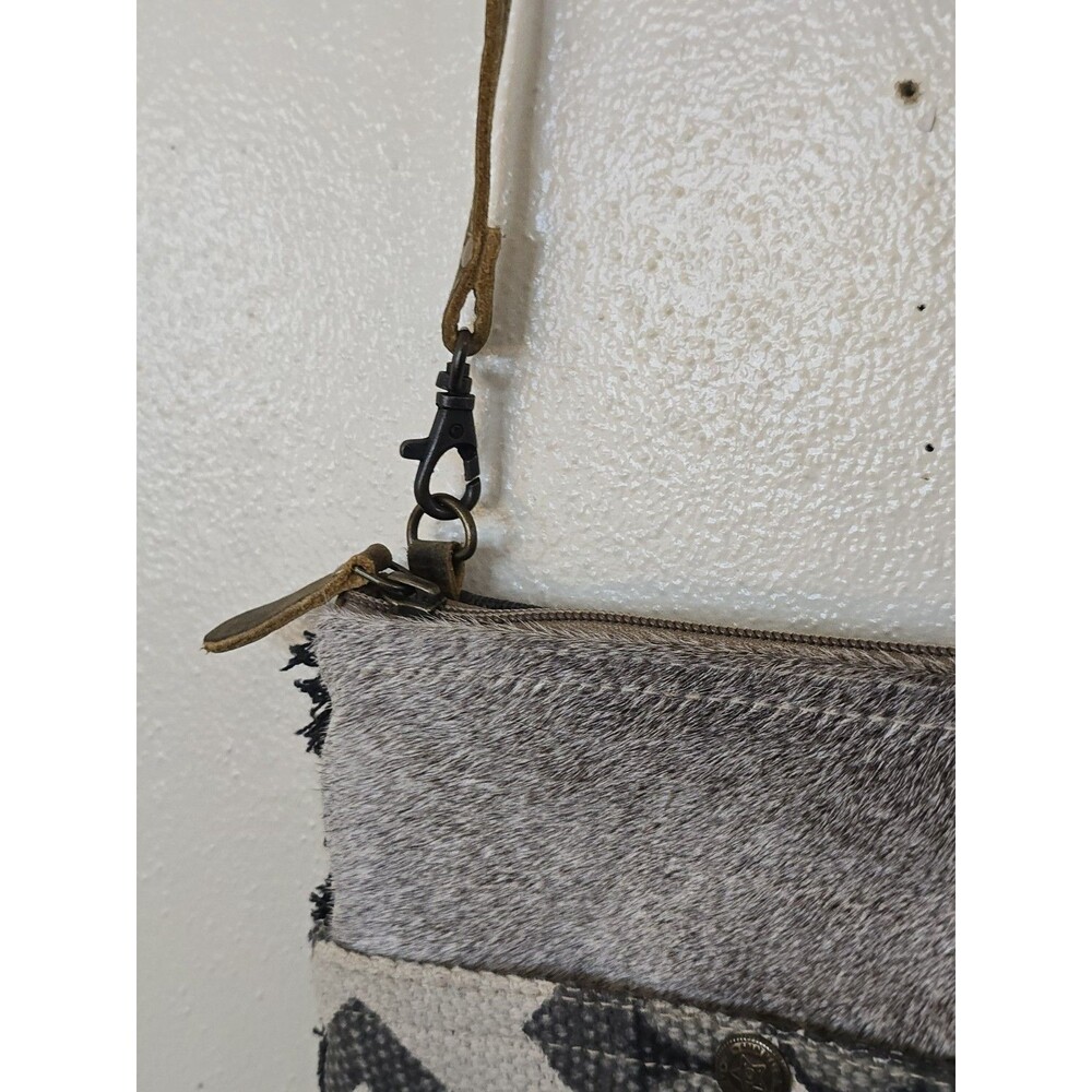 Myra Bag Crisscross Fantasy Crossbody Hair On Hide Leather Canvas Southwestern - Picture 3 of 11